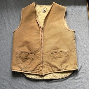 Carhartt Sherpa Lined Duck Vest Mens Large Tall Tan Brown Zip Front 6SVL